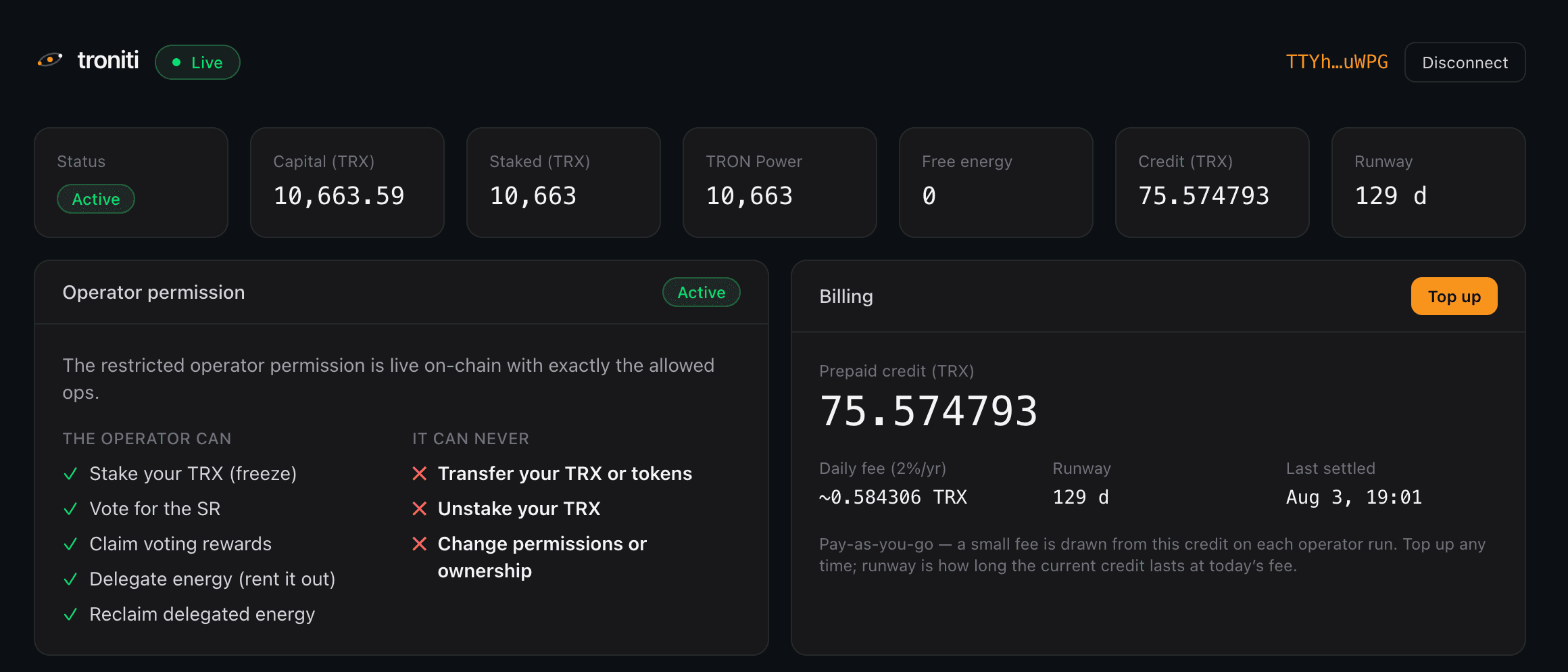 Troniti in use