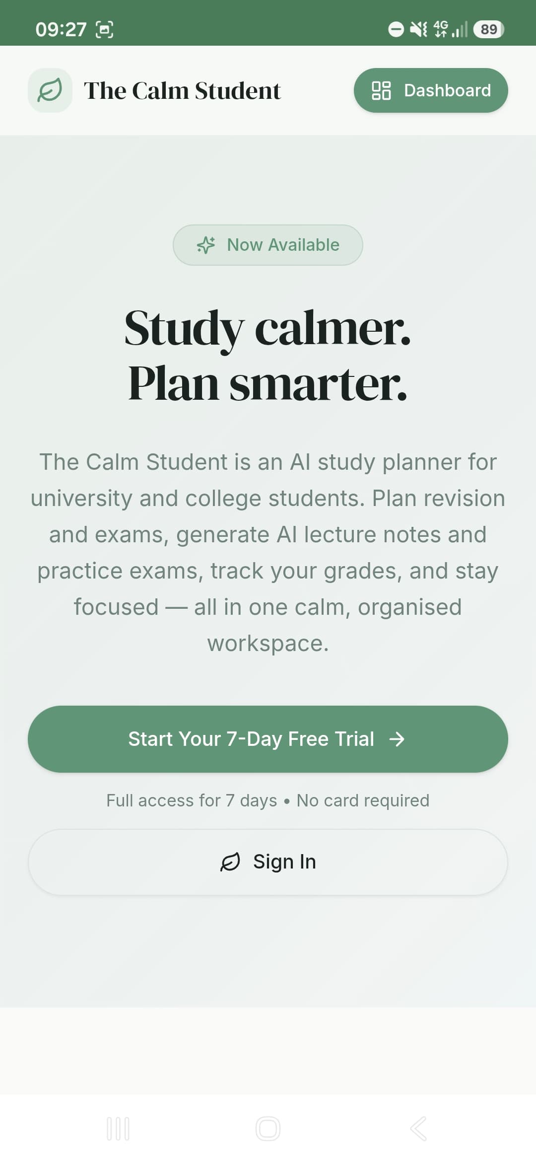 The Calm Student in use