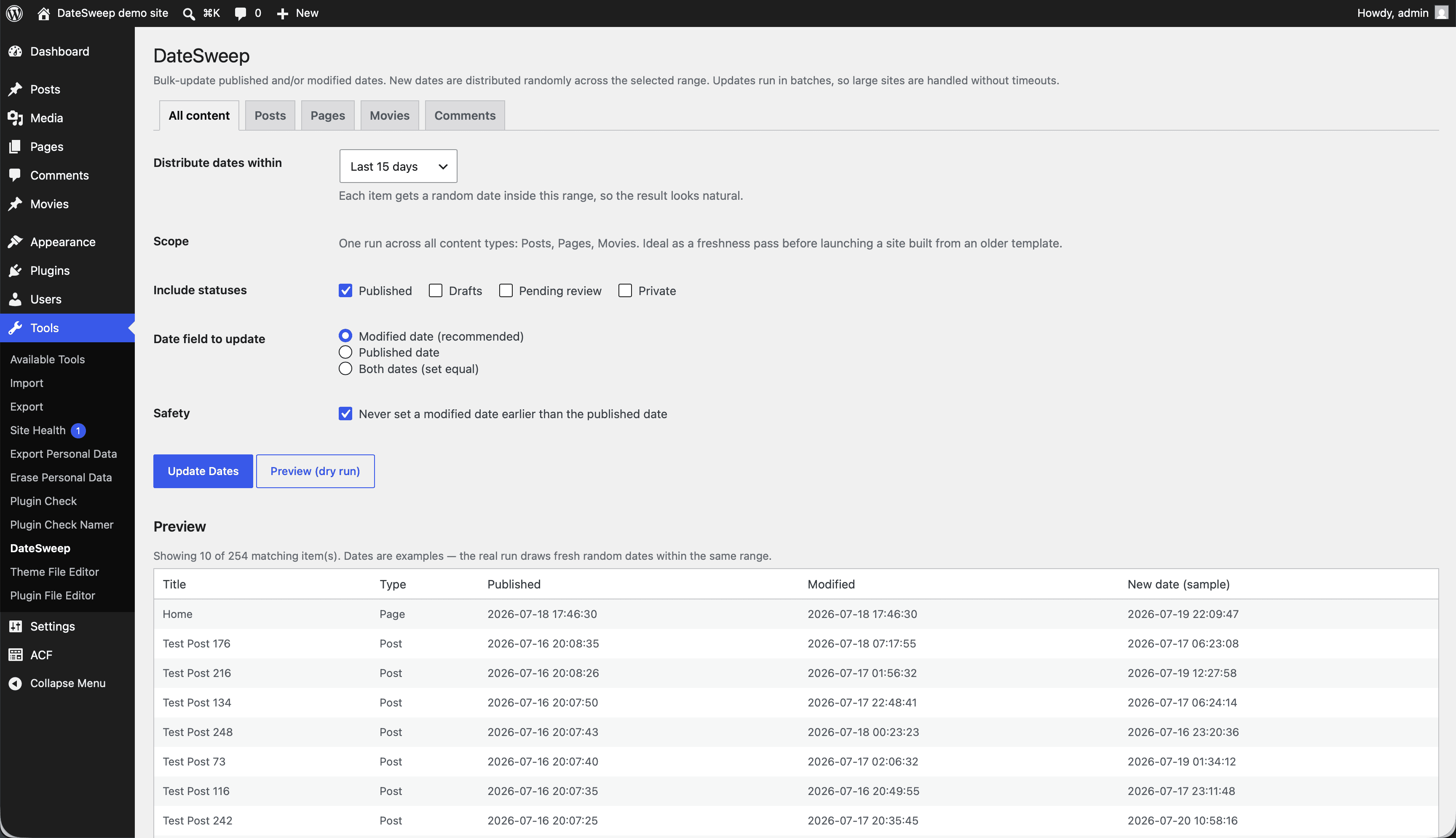 DateSweep screenshot 2