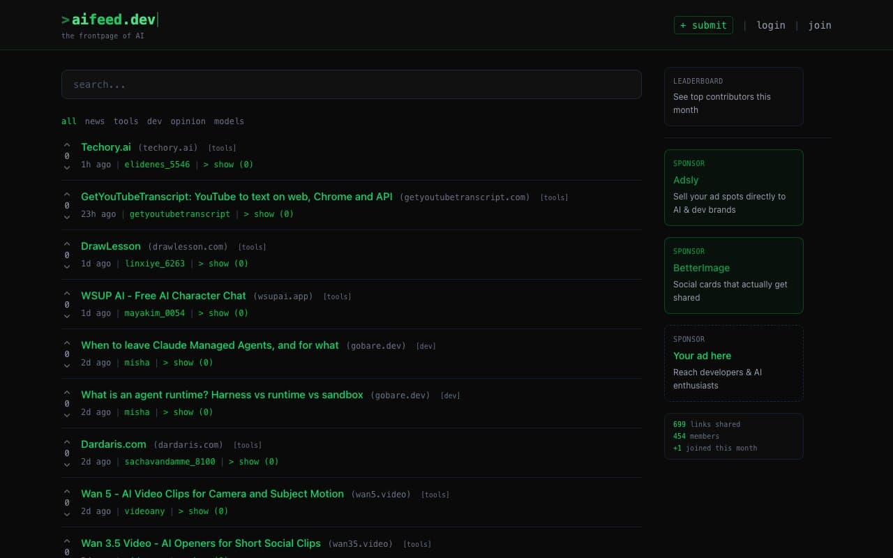 Aifeed.dev in use