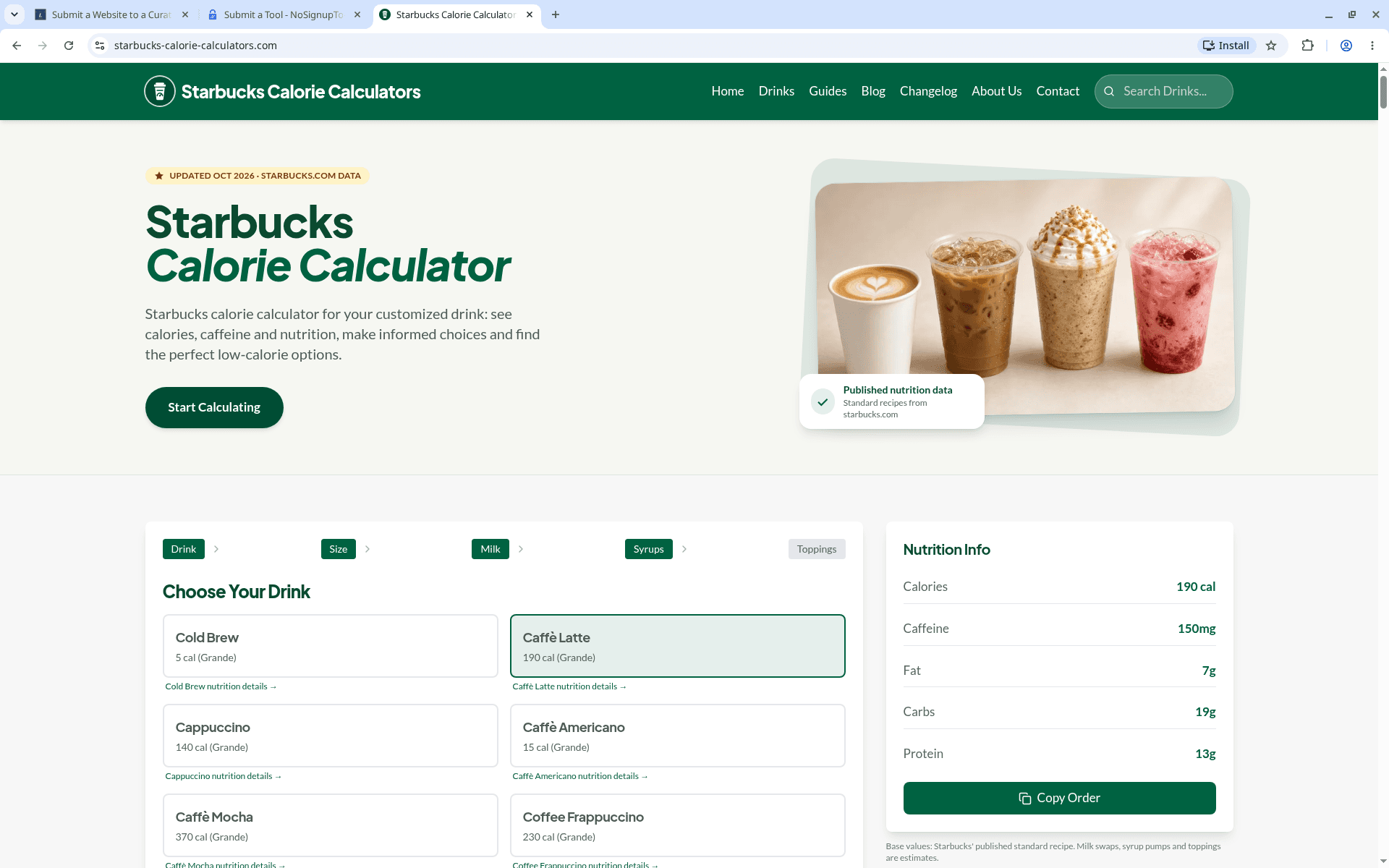Starbucks Calorie Calculator in use