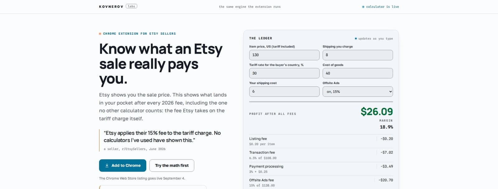 Etsy Fee & Tariff Calculator screenshot 2