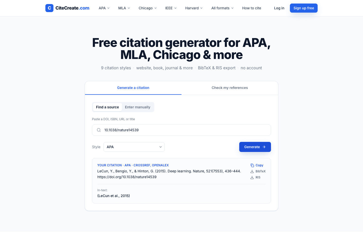 CiteCreate in use