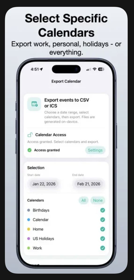 Export Calendar - CSV & ICS screenshot 2