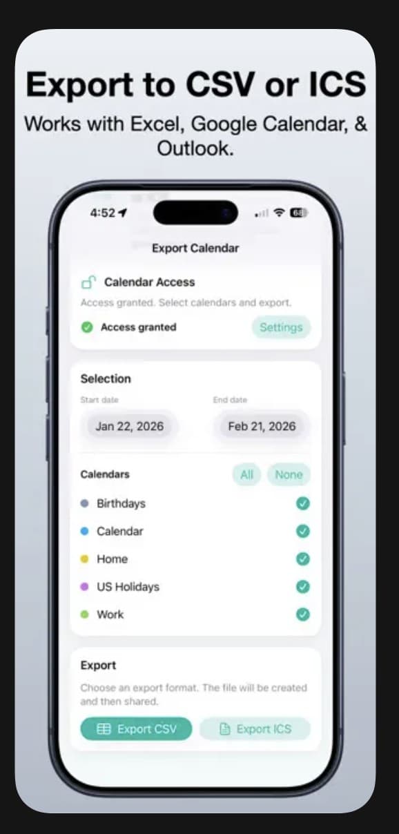 Export Calendar - CSV & ICS screenshot 3