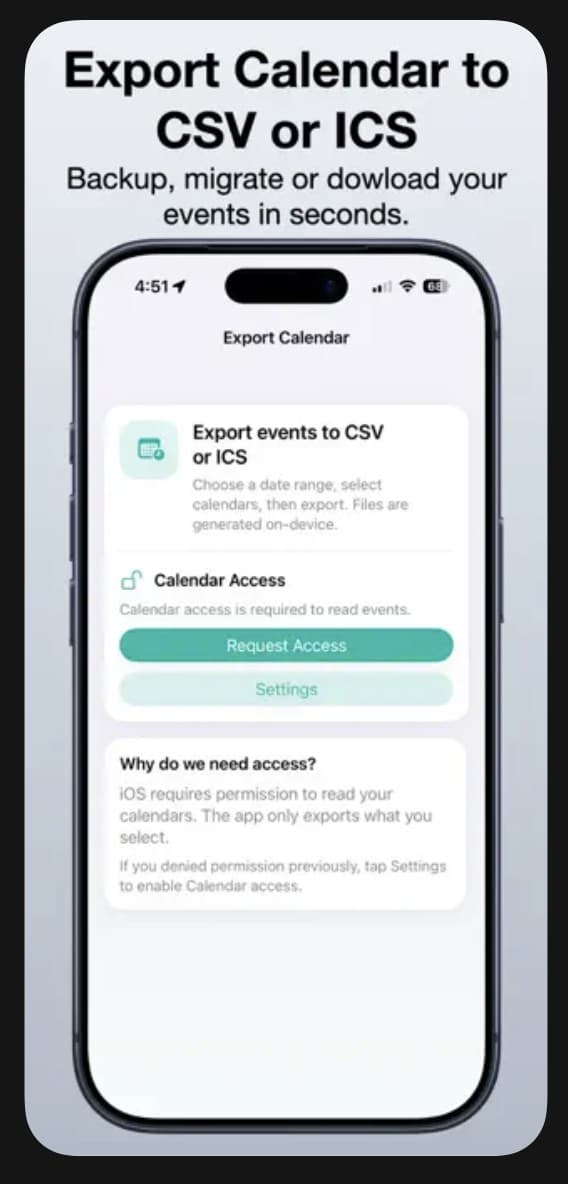 Export Calendar - CSV & ICS in use
