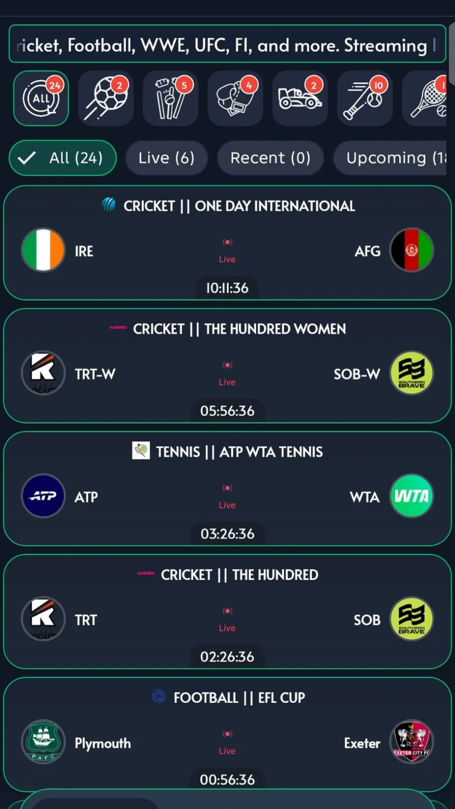 Cricfy TV in use