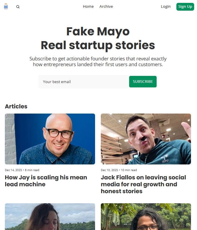Fake Mayo Startup Stories in use