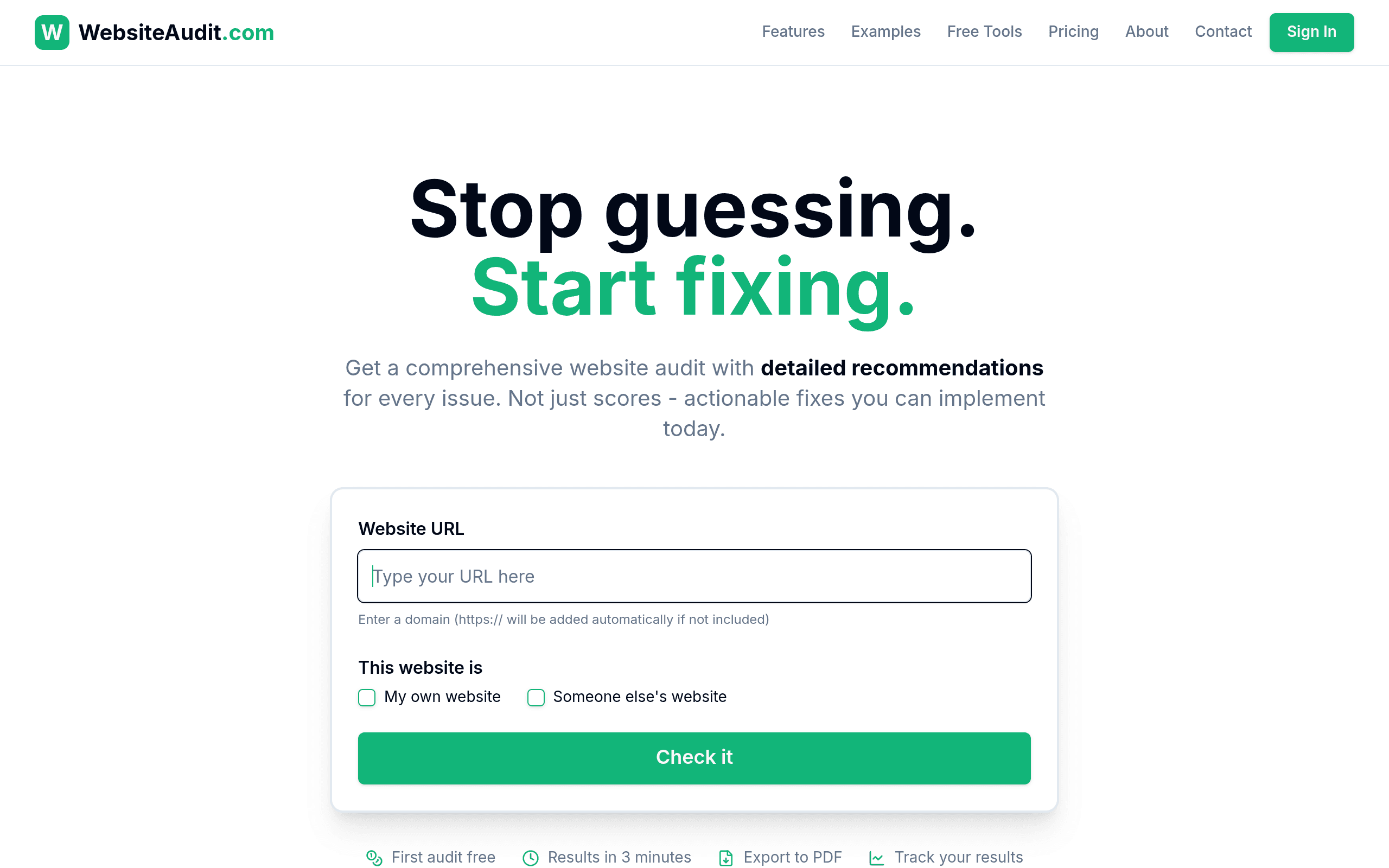 WebsiteAudit.com in use