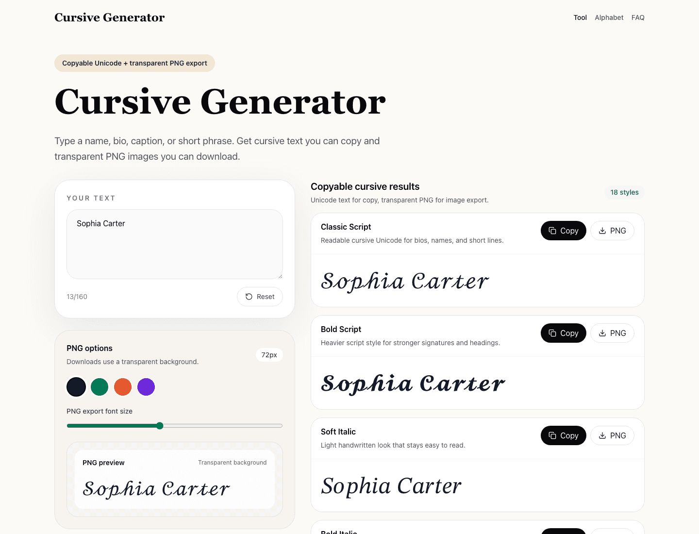 Cursive Generator in use