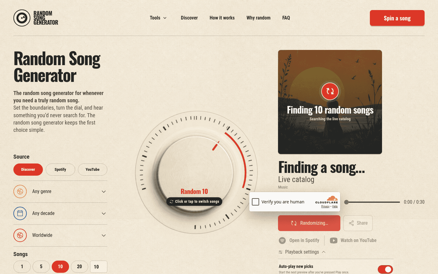 Random Song Generator in use