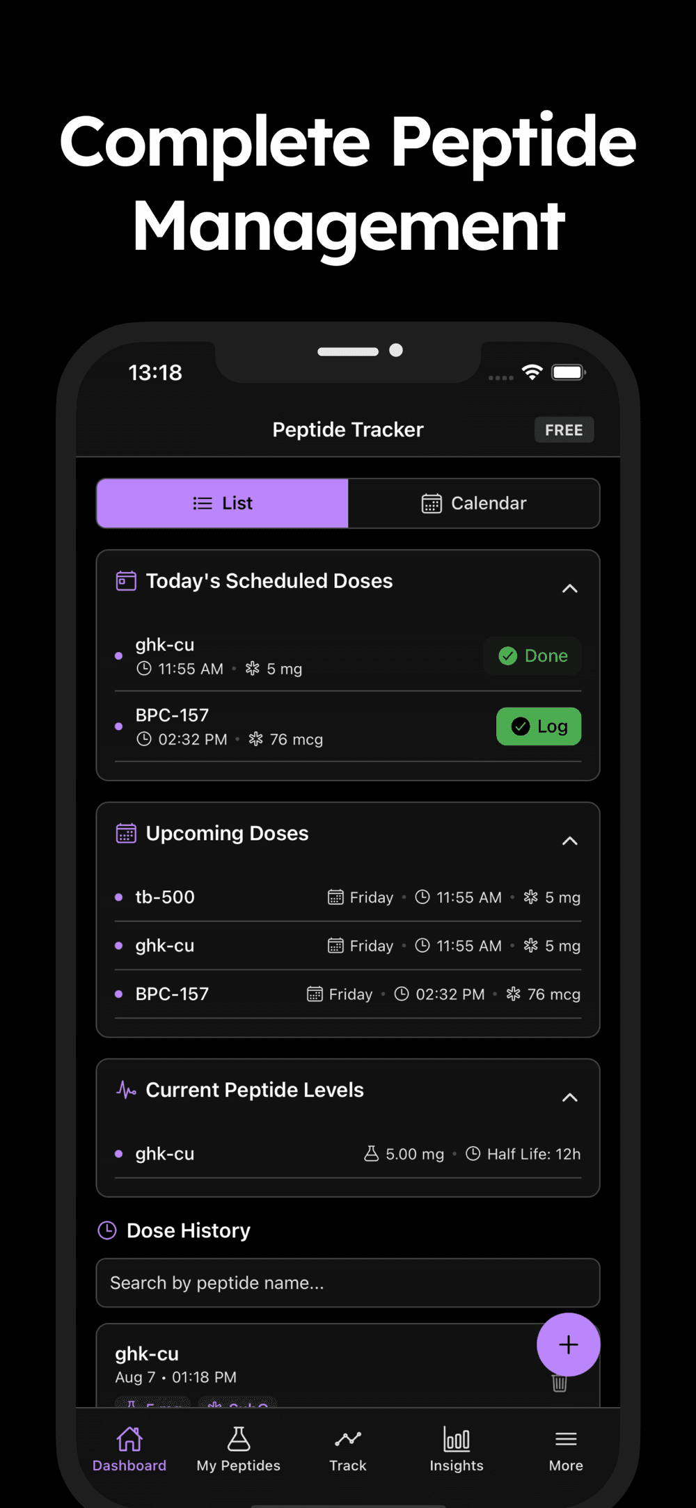 Peptide Tracker & Calculator in use